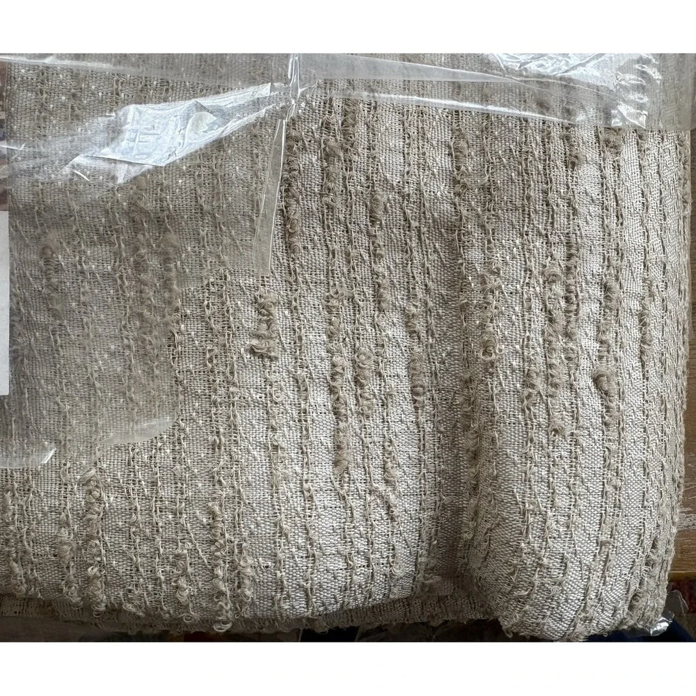 Vintage NOS Sears pleated fiberglass drapes curtains mid century modern beige